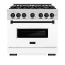 ZLINE Autograph Edition 36 in. 5.2 cu. ft. Classic Dual Fuel Range with 6 Burner Gas Cooktop and Electric Convection Oven in Stainless Steel with White Matte Door and Matte Black Accents (CDRZ-WM-36-MB) view 3
