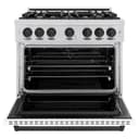 ZLINE Autograph Edition 36 in. 5.2 cu. ft. Classic Dual Fuel Range with 6 Burner Gas Cooktop and Electric Convection Oven in Stainless Steel with White Matte Door and Matte Black Accents (CDRZ-WM-36-MB) view 4