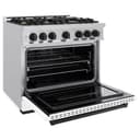 ZLINE Autograph Edition 36 in. 5.2 cu. ft. Classic Dual Fuel Range with 6 Burner Gas Cooktop and Electric Convection Oven in Stainless Steel with White Matte Door and Matte Black Accents (CDRZ-WM-36-MB) view 6