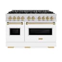 ZLINE Autograph Edition 48 in. 6.7 cu. ft. Classic Double Oven Dual Fuel Range with 8 Burner Gas Cooktop in Stainless Steel with White Matte Doors and Champagne Bronze Accents (CDRZ-WM-48-CB) view 2