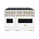 ZLINE Autograph Edition 48 in. 6.7 cu. ft. Classic Double Oven Dual Fuel Range with 8 Burner Gas Cooktop in Stainless Steel with White Matte Doors and Polished Gold Accents (CDRZ-WM-48-G) view 3