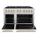 ZLINE Autograph Edition 48 in. 6.7 cu. ft. Classic Double Oven Dual Fuel Range with 8 Burner Gas Cooktop in Stainless Steel with White Matte Doors and Polished Gold Accents (CDRZ-WM-48-G) view 4