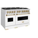 ZLINE Autograph Edition 48 in. 6.7 cu. ft. Classic Double Oven Dual Fuel Range with 8 Burner Gas Cooktop in Stainless Steel with White Matte Doors and Polished Gold Accents (CDRZ-WM-48-G) view 5