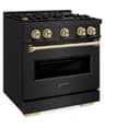 ZLINE Autograph Edition 30 in. 4.2 cu. ft. Classic Gas Range with 4 Burner Cooktop and Convection Gas Oven in Black Stainless Steel and Champagne Bronze Accents (CGRBZ-30-CB) view 3