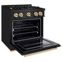 ZLINE Autograph Edition 30 in. 4.2 cu. ft. Classic Gas Range with 4 Burner Cooktop and Convection Gas Oven in Black Stainless Steel and Polished Gold Accents (CGRBZ-30-G) view 4