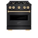 ZLINE Autograph Edition 30 in. 4.2 cu. ft. Classic Gas Range with 4 Burner Cooktop and Convection Gas Oven in Black Stainless Steel and Polished Gold Accents (CGRBZ-30-G) view 5