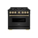 ZLINE Autograph Edition 36 in. 5.2 cu. ft. Classic Gas Range with 6 Burner Cooktop and Convection Gas Oven in Black Stainless Steel and Champagne Bronze Accents (CGRBZ-36-CB) view 2