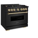 ZLINE Autograph Edition 36 in. 5.2 cu. ft. Classic Gas Range with 6 Burner Cooktop and Convection Gas Oven in Black Stainless Steel and Champagne Bronze Accents (CGRBZ-36-CB) view 3