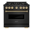 ZLINE Autograph Edition 36 in. 5.2 cu. ft. Classic Gas Range with 6 Burner Cooktop and Convection Gas Oven in Black Stainless Steel and Champagne Bronze Accents (CGRBZ-36-CB) view 5