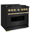 ZLINE Autograph Edition 36 in. 5.2 cu. ft. Classic Gas Range with 6 Burner Cooktop and Convection Gas Oven in Black Stainless Steel and Polished Gold Accents (CGRBZ-36-G) view 3