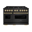 ZLINE Autograph Edition 48 in. 6.7 cu. ft. Classic Double Oven Gas Range with 8 Burner Cooktop in Black Stainless Steel and Champagne Bronze Accents (CGRBZ-48-CB) view 2