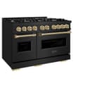 ZLINE Autograph Edition 48 in. 6.7 cu. ft. Classic Double Oven Gas Range with 8 Burner Cooktop in Black Stainless Steel and Champagne Bronze Accents (CGRBZ-48-CB) view 3