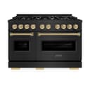 ZLINE Autograph Edition 48 in. 6.7 cu. ft. Classic Double Oven Gas Range with 8 Burner Cooktop in Black Stainless Steel and Champagne Bronze Accents (CGRBZ-48-CB) view 4
