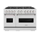 ZLINE 48 in. 6.7 cu. ft. Classic Double Oven Gas Range in DuraSnow® Stainless Steel with 8 Brass Burners (CGRS-BR-48) view 3