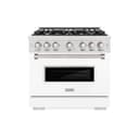 ZLINE 36 in. 5.2 cu. ft. Classic Gas Range with 6 Burner Cooktop and Convection Gas Oven in DuraSnow® Stainless Steel with White Matte Door (CGRS-WM-36) view 2