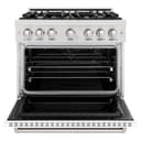 ZLINE 36 in. 5.2 cu. ft. Classic Gas Range with 6 Burner Cooktop and Convection Gas Oven in DuraSnow® Stainless Steel with White Matte Door (CGRS-WM-36) view 3