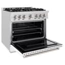 ZLINE 36 in. 5.2 cu. ft. Classic Gas Range with 6 Burner Cooktop and Convection Gas Oven in DuraSnow® Stainless Steel with White Matte Door (CGRS-WM-36) view 6