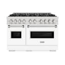 ZLINE 48 in. 6.7 cu. ft. Classic Double Oven Gas Range with 8 Burner Cooktop in DuraSnow® Stainless Steel with White Matte Doors (CGRS-WM-48) view 2