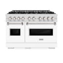 ZLINE 48 in. 6.7 cu. ft. Classic Double Oven Gas Range with 8 Burner Cooktop in DuraSnow® Stainless Steel with White Matte Doors (CGRS-WM-48) view 3