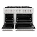 ZLINE 48 in. 6.7 cu. ft. Classic Double Oven Gas Range with 8 Burner Cooktop in DuraSnow® Stainless Steel with White Matte Doors (CGRS-WM-48) view 4