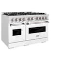 ZLINE 48 in. 6.7 cu. ft. Classic Double Oven Gas Range with 8 Burner Cooktop in DuraSnow® Stainless Steel with White Matte Doors (CGRS-WM-48) view 5