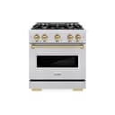 ZLINE Autograph Edition 30 in. 4.2 cu. ft. Classic Gas Range with 4 Burner Cooktop and Convection Gas Oven in DuraSnow® Stainless Steel and Champagne Bronze Accents (CGRSZ-30-CB) view 2