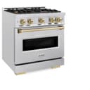ZLINE Autograph Edition 30 in. 4.2 cu. ft. Classic Gas Range with 4 Burner Cooktop and Convection Gas Oven in DuraSnow® Stainless Steel and Champagne Bronze Accents (CGRSZ-30-CB) view 3