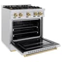 ZLINE Autograph Edition 30 in. 4.2 cu. ft. Classic Gas Range with 4 Burner Cooktop and Convection Gas Oven in DuraSnow® Stainless Steel and Champagne Bronze Accents (CGRSZ-30-CB) view 4