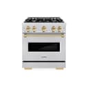ZLINE Autograph Edition 30 in. 4.2 cu. ft. Classic Gas Range with 4 Burner Cooktop and Convection Gas Oven in DuraSnow® Stainless Steel and Polished Gold Accents (CGRSZ-30-G) view 2