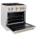 ZLINE Autograph Edition 30 in. 4.2 cu. ft. Classic Gas Range with 4 Burner Cooktop and Convection Gas Oven in DuraSnow® Stainless Steel and Polished Gold Accents (CGRSZ-30-G) view 4