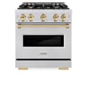 ZLINE Autograph Edition 30 in. 4.2 cu. ft. Classic Gas Range with 4 Burner Cooktop and Convection Gas Oven in DuraSnow® Stainless Steel and Polished Gold Accents (CGRSZ-30-G) view 5