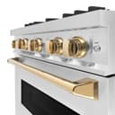 ZLINE Autograph Edition 30 in. 4.2 cu. ft. Classic Gas Range with 4 Burner Cooktop and Convection Gas Oven in DuraSnow® Stainless Steel and Polished Gold Accents (CGRSZ-30-G) view 8