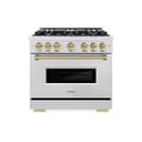 ZLINE Autograph Edition 36 in. 5.2 cu. ft. Classic Gas Range with 6 Burner Cooktop and Convection Gas Oven in DuraSnow® Stainless Steel and Champagne Bronze Accents (CGRSZ-36-CB) view 2