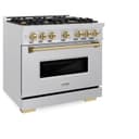 ZLINE Autograph Edition 36 in. 5.2 cu. ft. Classic Gas Range with 6 Burner Cooktop and Convection Gas Oven in DuraSnow® Stainless Steel and Champagne Bronze Accents (CGRSZ-36-CB) view 3