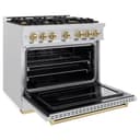 ZLINE Autograph Edition 36 in. 5.2 cu. ft. Classic Gas Range with 6 Burner Cooktop and Convection Gas Oven in DuraSnow® Stainless Steel and Champagne Bronze Accents (CGRSZ-36-CB) view 4