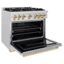 ZLINE Autograph Edition 36 in. 5.2 cu. ft. Classic Gas Range with 6 Burner Cooktop and Convection Gas Oven in DuraSnow® Stainless Steel and Polished Gold Accents (CGRSZ-36-G) view 4