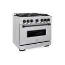 ZLINE Autograph Edition 36 in. 5.2 cu. ft. Classic Gas Range with 6 Burner Cooktop and Convection Gas Oven in DuraSnow® Stainless Steel and Matte Black Accents (CGRSZ-36-MB) view 1
