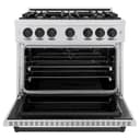 ZLINE Autograph Edition 36 in. 5.2 cu. ft. Classic Gas Range with 6 Burner Cooktop and Convection Gas Oven in DuraSnow® Stainless Steel and Matte Black Accents (CGRSZ-36-MB) view 4