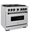 ZLINE Autograph Edition 36 in. 5.2 cu. ft. Classic Gas Range with 6 Burner Cooktop and Convection Gas Oven in DuraSnow® Stainless Steel and Matte Black Accents (CGRSZ-36-MB) view 5
