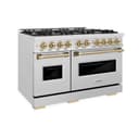 ZLINE Autograph Edition 48 in. 6.7 cu. ft. Classic Double Oven Gas Range with 8 Burner Cooktop in DuraSnow® Stainless Steel and Champagne Bronze Accents (CGRSZ-48-CB) view 1