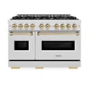 ZLINE Autograph Edition 48 in. 6.7 cu. ft. Classic Double Oven Gas Range with 8 Burner Cooktop in DuraSnow® Stainless Steel and Champagne Bronze Accents (CGRSZ-48-CB) view 4