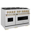 ZLINE Autograph Edition 48 in. 6.7 cu. ft. Classic Double Oven Gas Range with 8 Burner Cooktop in DuraSnow® Stainless Steel and Champagne Bronze Accents (CGRSZ-48-CB) view 5
