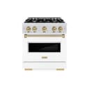ZLINE Autograph Edition 30 in. 4.2 cu. ft. Classic Gas Range with 4 Burner Cooktop and Convection Gas Oven in DuraSnow® Stainless Steel with White Matte Door and Champagne Bronze Accents (CGRSZ-WM-30-CB) view 2
