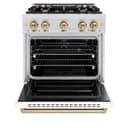 ZLINE Autograph Edition 30 in. 4.2 cu. ft. Classic Gas Range with 4 Burner Cooktop and Convection Gas Oven in DuraSnow® Stainless Steel with White Matte Door and Champagne Bronze Accents (CGRSZ-WM-30-CB) view 3