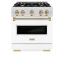ZLINE Autograph Edition 30 in. 4.2 cu. ft. Classic Gas Range with 4 Burner Cooktop and Convection Gas Oven in DuraSnow® Stainless Steel with White Matte Door and Champagne Bronze Accents (CGRSZ-WM-30-CB) view 4