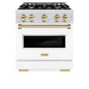 ZLINE Autograph Edition 30 in. 4.2 cu. ft. Classic Gas Range with 4 Burner Cooktop and Convection Gas Oven in DuraSnow® Stainless Steel with White Matte Door and Polished Gold Accents (CGRSZ-WM-30-G) view 4