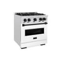 ZLINE Autograph Edition 30 in. 4.2 cu. ft. Classic Gas Range with 4 Burner Cooktop and Convection Gas Oven in DuraSnow® Stainless Steel with White Matte Door and Matte Black Accents (CGRSZ-WM-30-MB) view 1