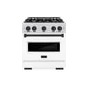 ZLINE Autograph Edition 30 in. 4.2 cu. ft. Classic Gas Range with 4 Burner Cooktop and Convection Gas Oven in DuraSnow® Stainless Steel with White Matte Door and Matte Black Accents (CGRSZ-WM-30-MB) view 2