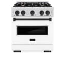 ZLINE Autograph Edition 30 in. 4.2 cu. ft. Classic Gas Range with 4 Burner Cooktop and Convection Gas Oven in DuraSnow® Stainless Steel with White Matte Door and Matte Black Accents (CGRSZ-WM-30-MB) view 3