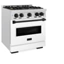ZLINE Autograph Edition 30 in. 4.2 cu. ft. Classic Gas Range with 4 Burner Cooktop and Convection Gas Oven in DuraSnow® Stainless Steel with White Matte Door and Matte Black Accents (CGRSZ-WM-30-MB) view 5